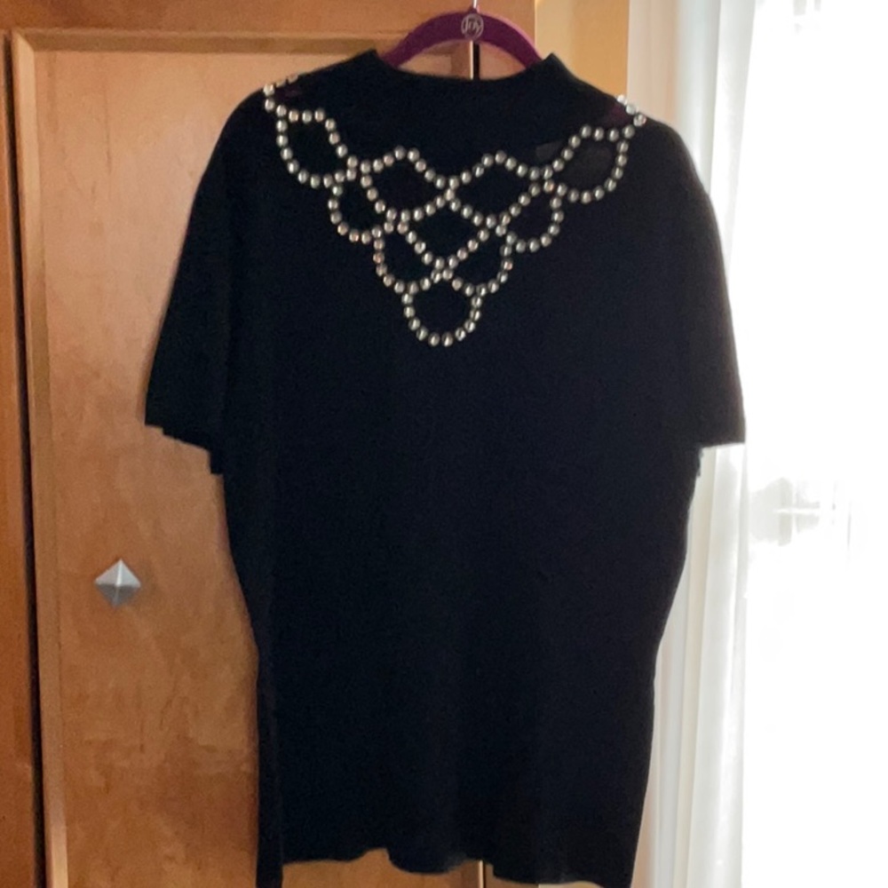 Midnight Velvet Black Sweater with Silver Accents